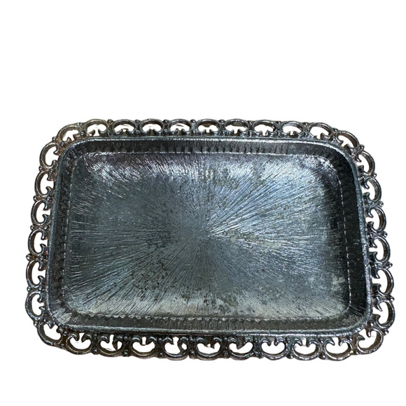 VTG Marly Silver Plated Small Footed Rectangular Soap Tray Pierce Rim Vanity - Picture 2 of 5